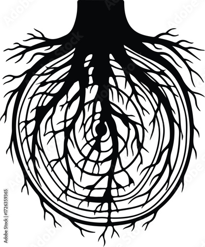 Vector Tree roots growing inside globe shape silhouette Illustrator