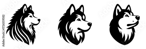 Modern Minimalist Akita Dog Head Looking Down Icon, Flat Silhouette of a Pet Portrait Vector for Animal Illustration Design