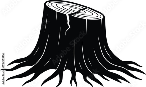 Vector Tree stump black silhouette nature woodland environment Illustrator