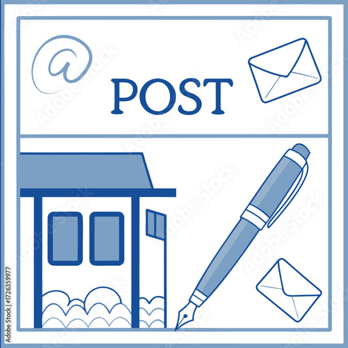 Mail and Email Communication Icon: This eye-catching design of post and email concept that blend the essence of written letters with the swiftness of modern digital mail, complete with mailbox, pen.