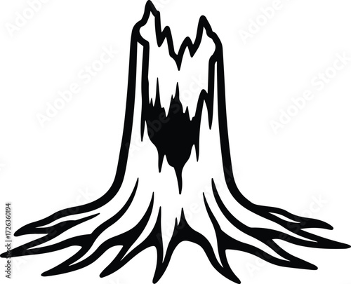 Vector Tree stump isolated on white background detailed cracked silhouette Illustrator