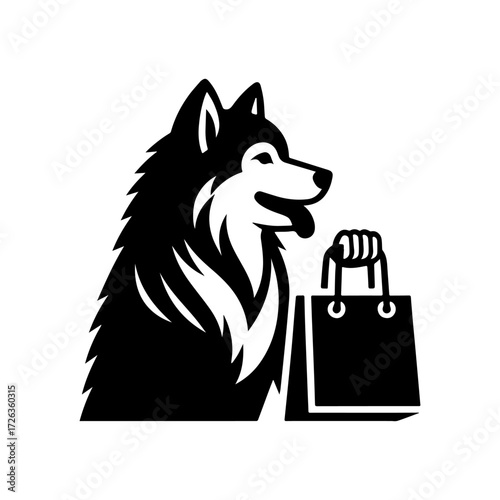 Modern Minimalist Akita Dog Icon, Flat Silhouette of a Pet Animal Vector for Shopping Illustration Design