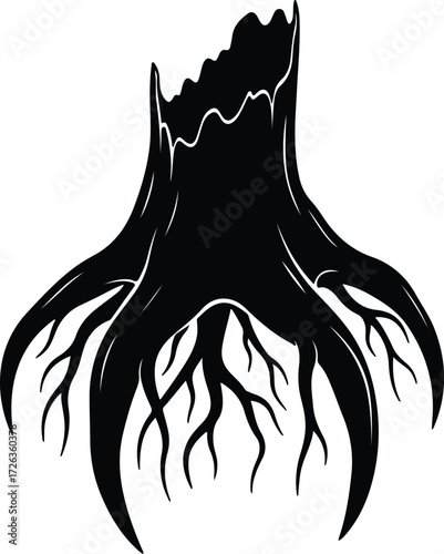 Vector Tree stump roots silhouette bare trunk isolated Illustrator