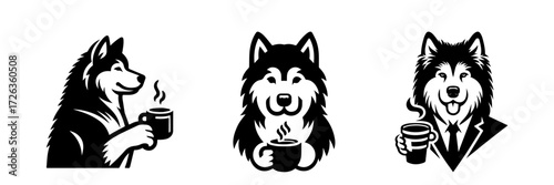 Modern Minimalist Akita Dog Icon, Flat Silhouette of a Pet Animal Vector for Coffee Shop Illustration Design