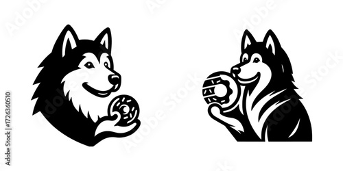Modern Minimalist Akita Dog Icon, Flat Silhouette of a Pet Animal Vector for Dessert Illustration Design