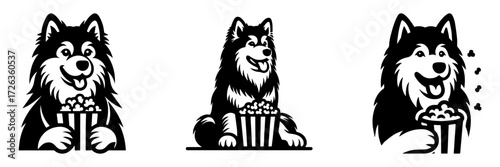 Modern Minimalist Akita Dog Icon, Flat Silhouette of a Pet Animal Vector for Movie Night Illustration Design