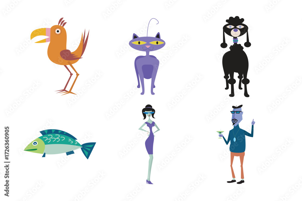 Fototapeta premium vector illustration of a girl with an animals