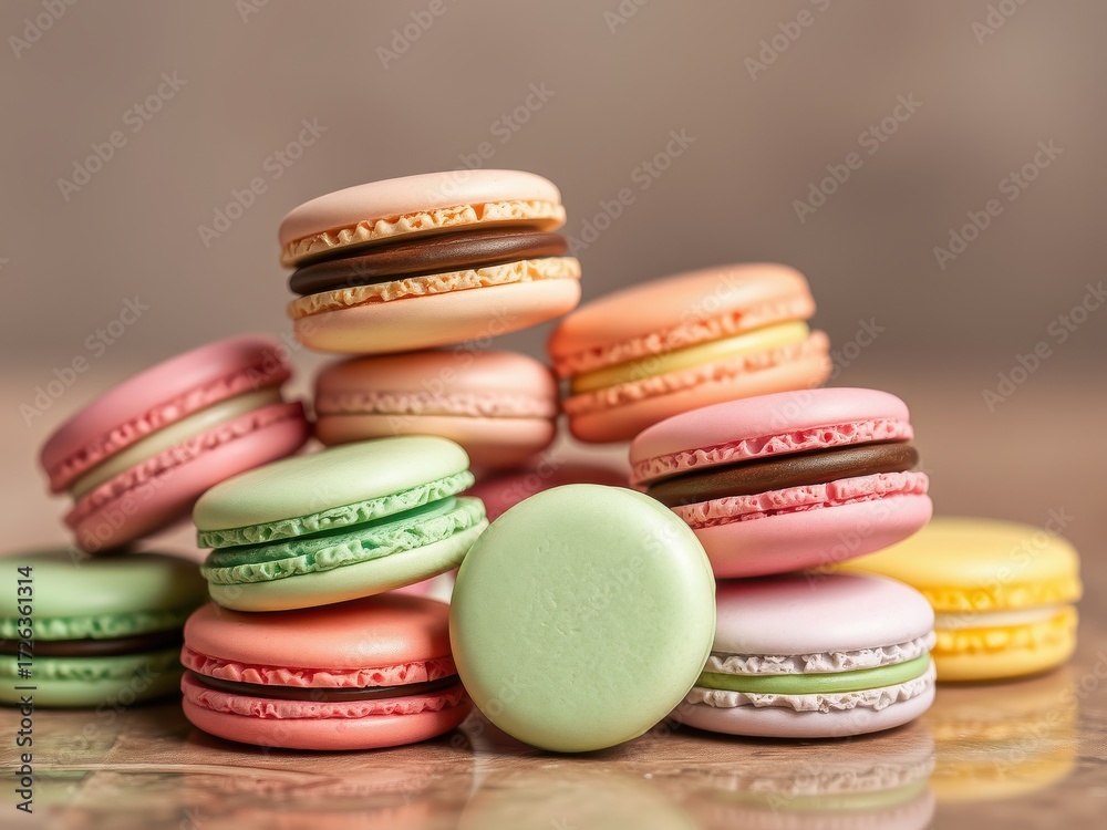 Obraz premium Delicious Stack of Colorful Macarons: A Tempting Treat for Baking Enthusiasts