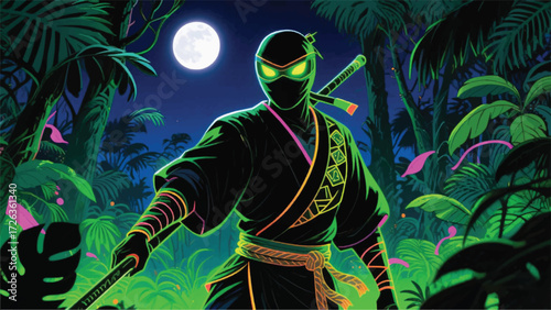 Ninja Knight of the Night Illustrator Artwork Banner Background Design Template 