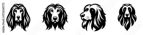 Modern Minimalist Afghan Hound Icon, Flat Silhouette of a Dog Head Portrait Confused Vector for Pet Illustration Design