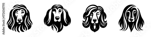 Modern Minimalist Afghan Hound Icon, Flat Silhouette of a Dog Head Portrait Wink Vector for Pet Illustration Design