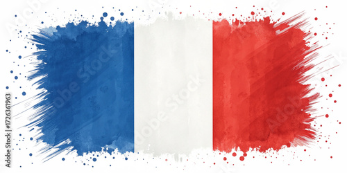 Watercolor French Flag with Splattered Paint on Transparent Background
Artistic Hand-Painted France Flag Illustration with Textured Edges