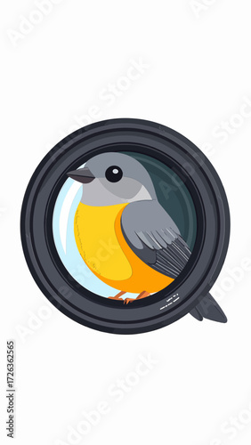 Cartoonish Flat Style Bird Inside Telescope Lens Observation Icon