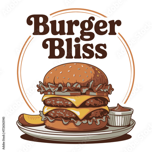 Burger bliss delicious double patty cheeseburger illustration