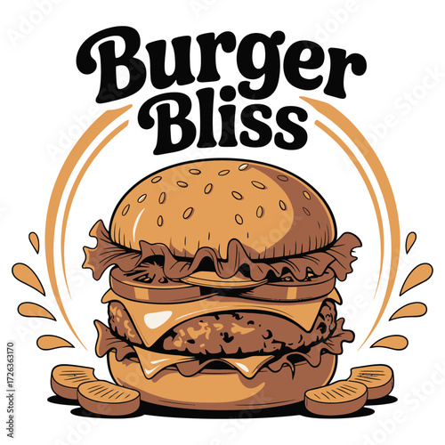 Burger bliss delicious double patty burger with toppings and fries