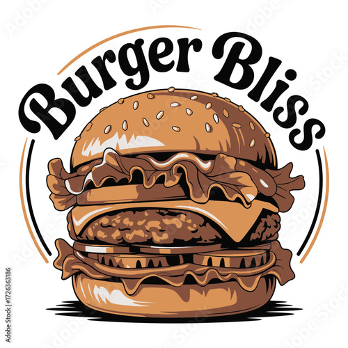 Juicy double cheeseburger with burger bliss logo