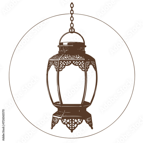 Ornate hanging lantern with intricate metalwork