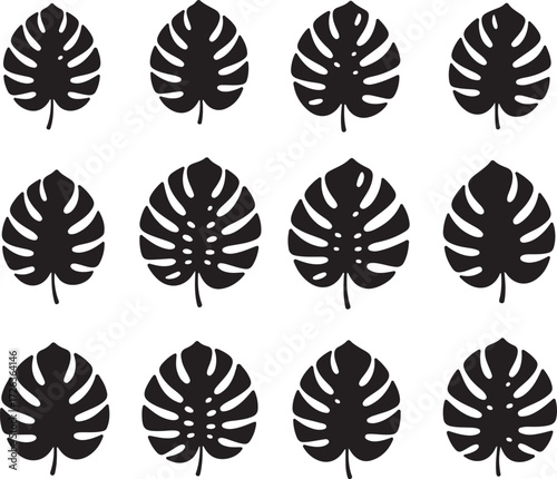 Monstera Leaves Silhouette Pattern: An elegant collection of stylized Monstera deliciosa leaves in a seamless pattern, creating a bold and modern design element.