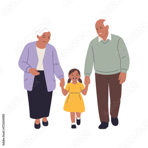 grandparents grandchild holding hands walking family unity generations love joy