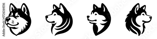 Modern Minimalist Alaskan Malamute Dog Head Side View Icon, Flat Silhouette of a Dog Vector for Pet Illustration Design