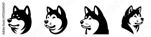 Modern Minimalist Alaskan Malamute Dog Head Far View Icon, Flat Silhouette of a Dog Vector for Pet Illustration Design