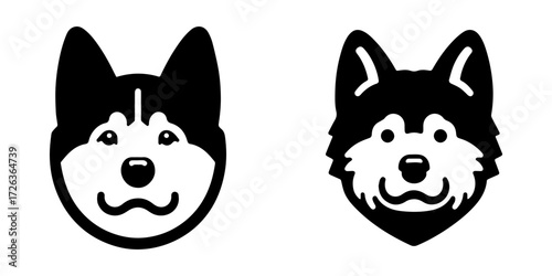 Modern Minimalist Akita Dog Head Front View with Sad Expression Icon, Flat Silhouette of a Dog Vector for Pet Illustration Design
