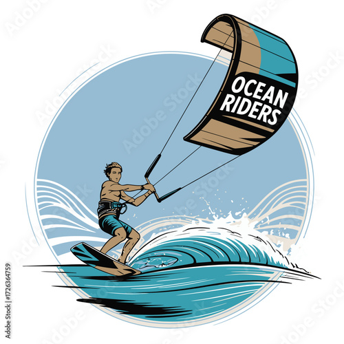 Ocean Riders Kitesurfing Extreme Water Sport Man Wave