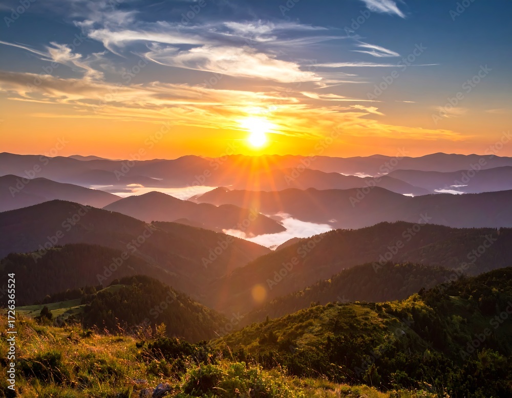 Obraz premium Sunrise over mountain peaks