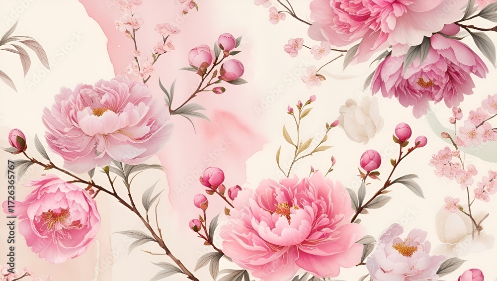 Fototapeta premium Delicate Pink Floral Wallpaper Background – Elegant Botanical Pattern for Home Décor, Invitations, and Digital Design