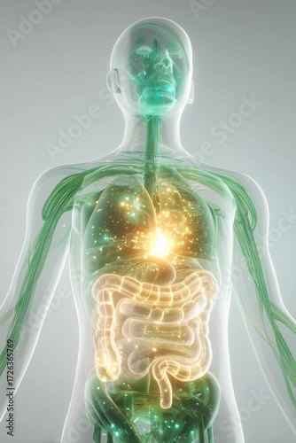 3D Transparent Human Body with Glowing Digestive System | Gut Health and Metabolism