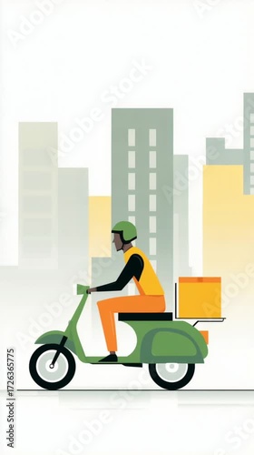 Animated Delivery Worker on Scooter in City | Vertical Illustration for Quick Commerce
