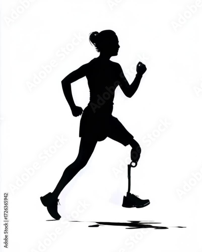 Silhouette of Female Runner with Prosthetic Blade Leg | Disability Sports and Determination