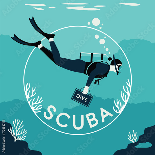 Scuba diver exploring underwater world with coral reefs