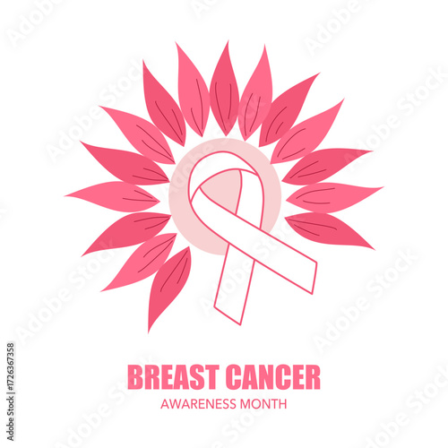 Breast Cancer Awareness Month. Concept design with pink ribbon and flower.