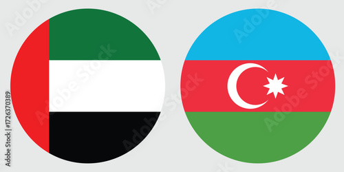 Dubai and Azerbaijan circular national flag on grey background , Round flat flag Vector design and digital illustration 