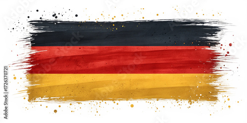 German Flag Digital Painting with Abstract Brushstroke Effects
Artistic German Flag Design with Splattered Texture and Stars