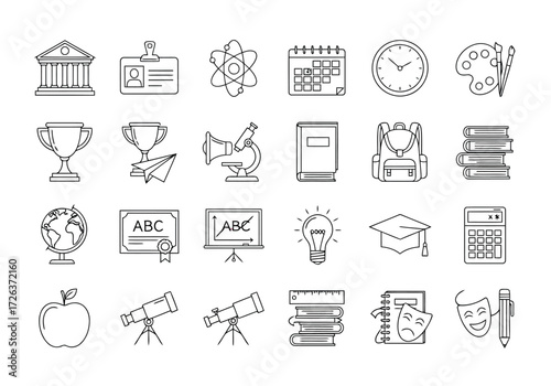 Vector illustration of collection of handdrawn school and education icons