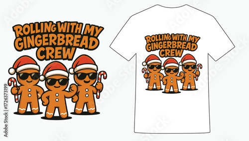 Funny Gingerbread Squad Christmas T-shirt Design, Cool Gingerbread Man Holiday Crew T-shirt Artwork, Gingerbread Friends Christmas Festive T-shirt Print, Cute Cartoon Gingerbread Cookie T-shirt