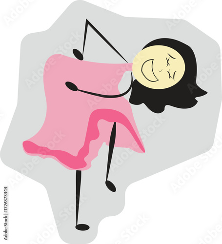 girl with laughing face, crescent closed eyes and open mouth forming a joyful grin, minimalist flat vector art