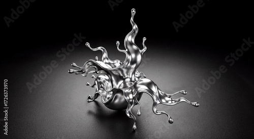 Chrome-Colored Fluid Splash on Matte Charcoal Background under Studio Lighting