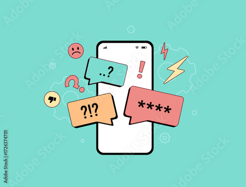 Cyberbullying awareness with digital safety education, online risk prevention and reporting systems, highlighting harmful content, social media impact and internet protection, vector illustration