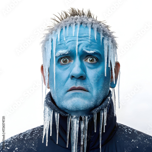 An emoji-style cold face with blue skin and icicles, representing freezing temperatures, winter chill, or extreme cold emotions.