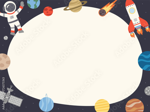 OUTER SPACE frame placeholder template pre-made illustration border note printable memo gretting card themed cute kiddy letter pad
