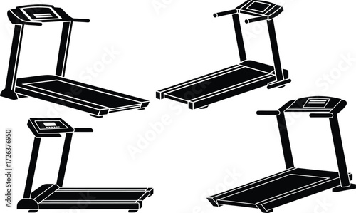 Four treadmills isolated isolated for fitness and exercise equipment design and use isolated on transparent background