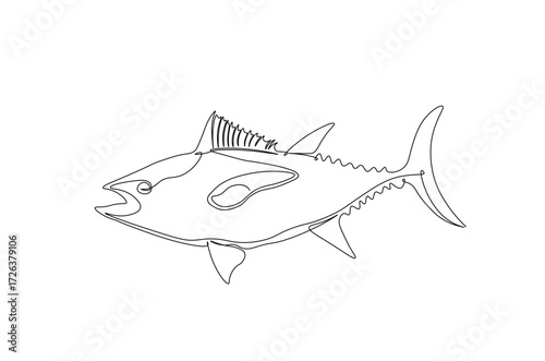 Tuna fish in continuous one line drawing. Single line art illustration of tuna fish. Editable vector.