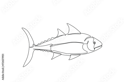 Tuna fish in continuous one line drawing. Single line art illustration of tuna fish. Editable vector.