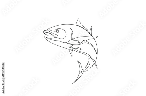 Tuna fish in continuous one line drawing. Single line art illustration of tuna fish. Editable vector.