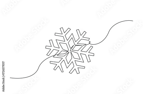 Snowflake in continuous one line drawing. Single line art illustration of snowflake element. Editable vector.