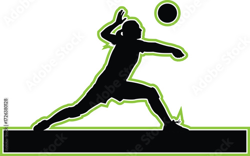 Dynamic silhouette of woman volleyball player in action hitting ball for sport silhouette