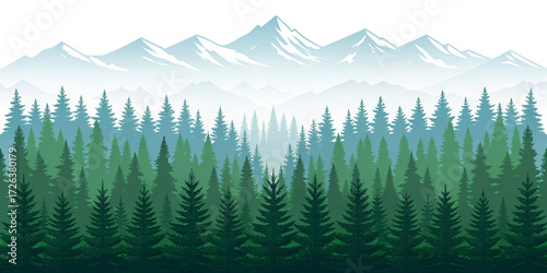 Misty Pine Forest with Mountain Silhouette
Tranquil Evergreen Landscape in Layers of Fog